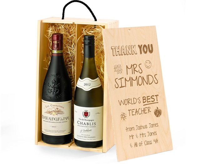 Gifts For Teachers Premium French Red & White Wine Gift Box With Engraved Personalised Lid